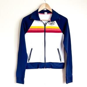 Vintage Hollister Racing Womens Jacket Size L White Blue Stripes Preppy 90s Y2K